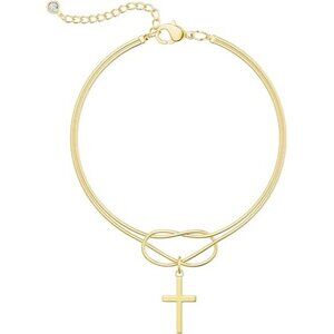 925 Sterling Silver CZ Bracelet - Snake Knot Cross Bracelet Gold